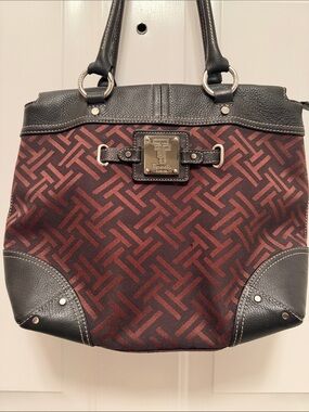 Tignanello Black and Bronze Monogram Bag with Silver Hardware